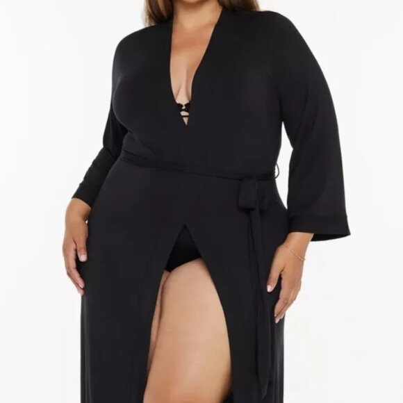 Savage X Fenty Women’s Modal Lace Racerback Robe in Black Caviar, Size XS / S - Picture 1 of 4
